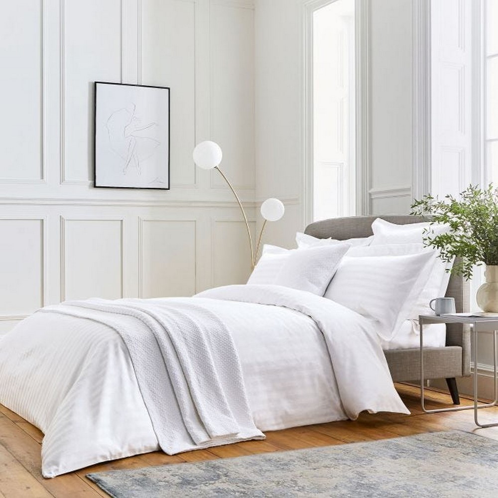 Adan Fine Linens Striped Cotton Bedding in White